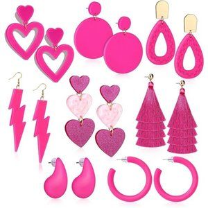 8 Pairs of Pink Cute Earrings for Women, Jewelry Accessories Gift For Her